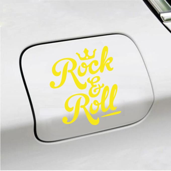 Bumpersticker - Rock & Roll - 11,3 X 13 - Geel