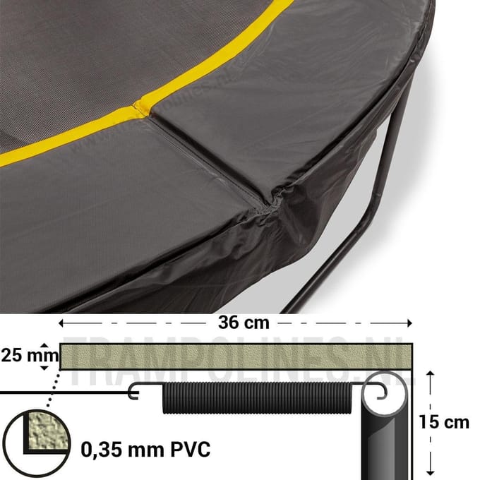 Magic Jump Trampoline Beschermrand 300 - 305 cm Zwart - Ronde trampoline rand - Extra breed randkussen