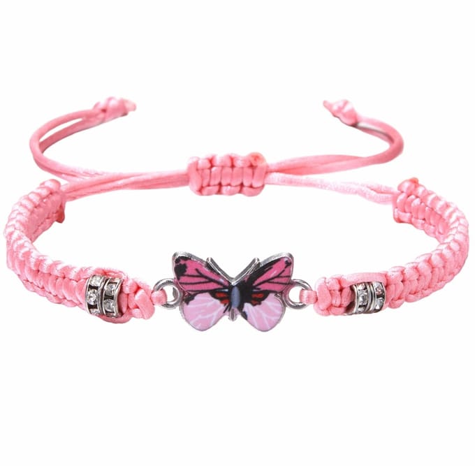 Fako Bijoux - Vlinder Armband - Nylon - 12x18mm - Verstelbaar - 16-23cm - Roze