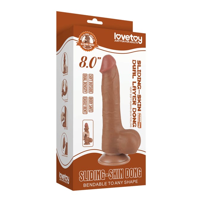 LoveToy - Sliding Skin Dildo 20 cm (Ø 3,9 cm) - Bruin