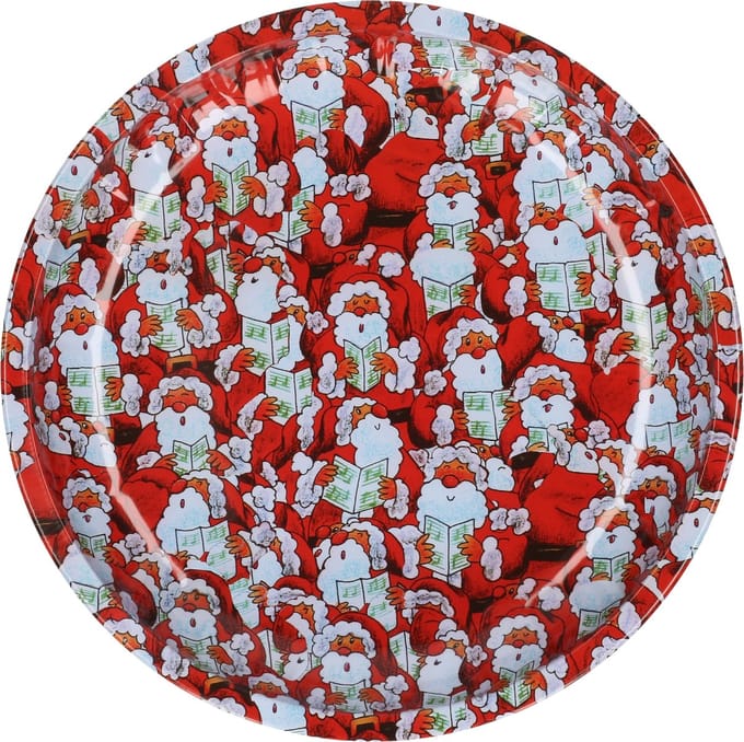 HI bord met kerstmannen - rood/wit - metaal - 26 cm - kerstontbijt - kerstdiner - kerstartikelen