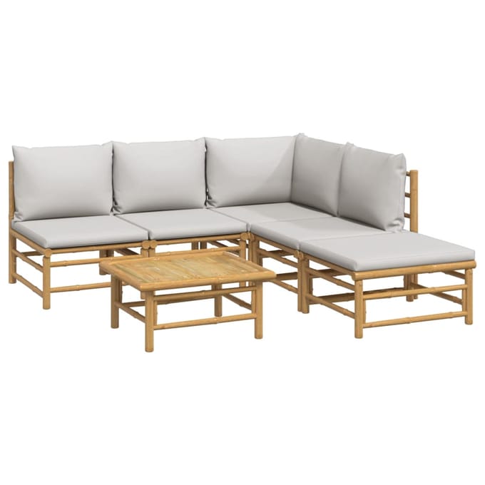 vidaXL - 6-delige - Loungeset - met - kussens - bamboe - lichtgrijs