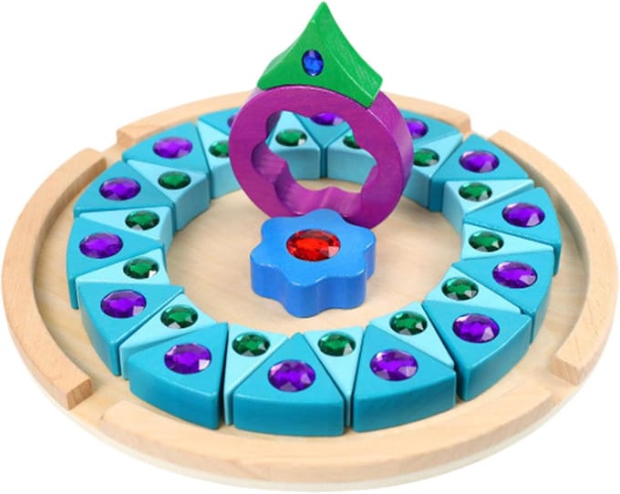 Houten Edelsteenblokken - Puzzel Blokken - Creatief Leren - Gekleurde Ontwerpen - 30 cm Set - Blauw