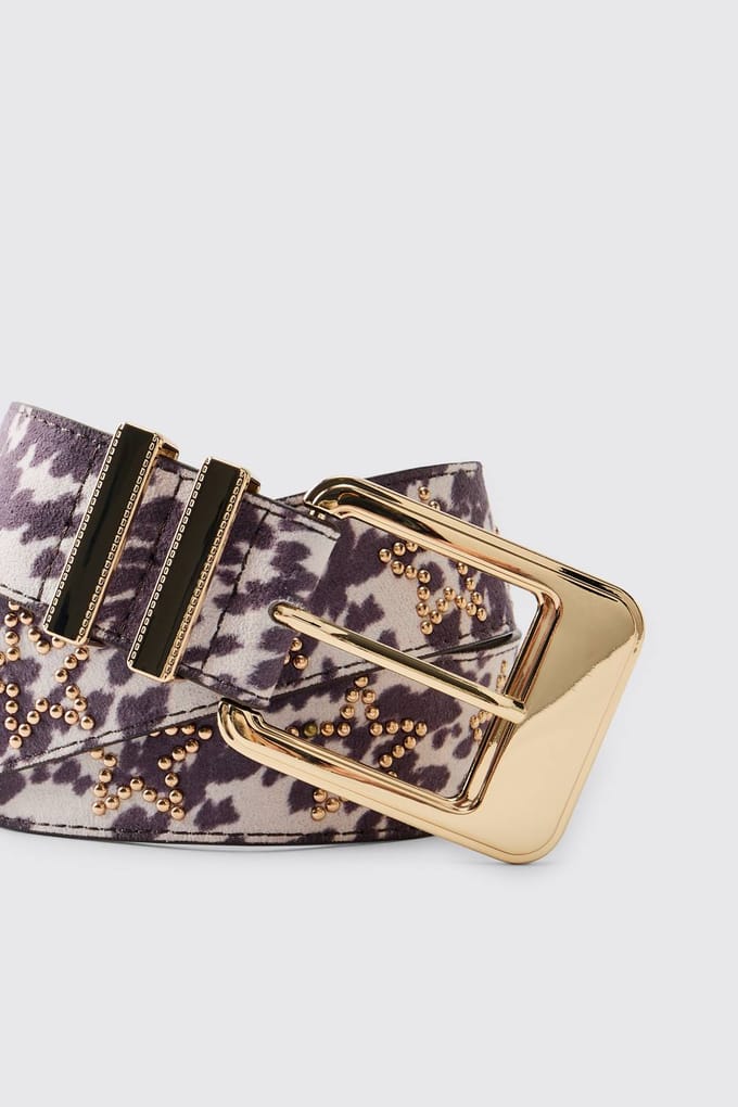 PU Cow Belt With Star Rhinestone | Brown | Size Small