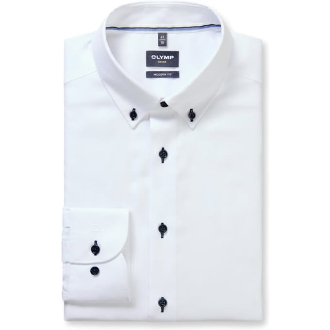 Overhemd Lange Mouw Olymp Luxor Overhemd Contrast Buttons Wit