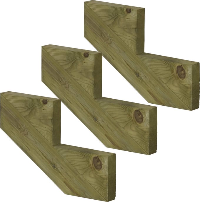 Set van 3 stuks: Trapbalk 2 treden geïmpregneerd hout voor tuintrap
