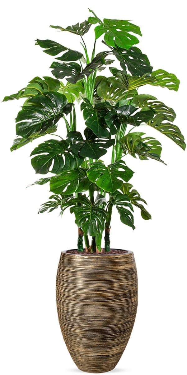 Kunstplant Monstera XL in Vaas elegant Deluxe rib zwartgoud H180 cm
