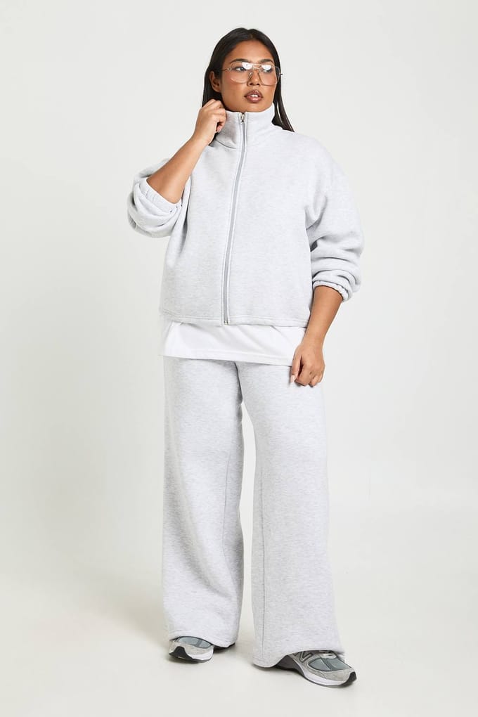 boohoo Dames Plus verstelbare toggleknoop joggingbroek met wijde pijpen | Grey Marl | Maat: 26