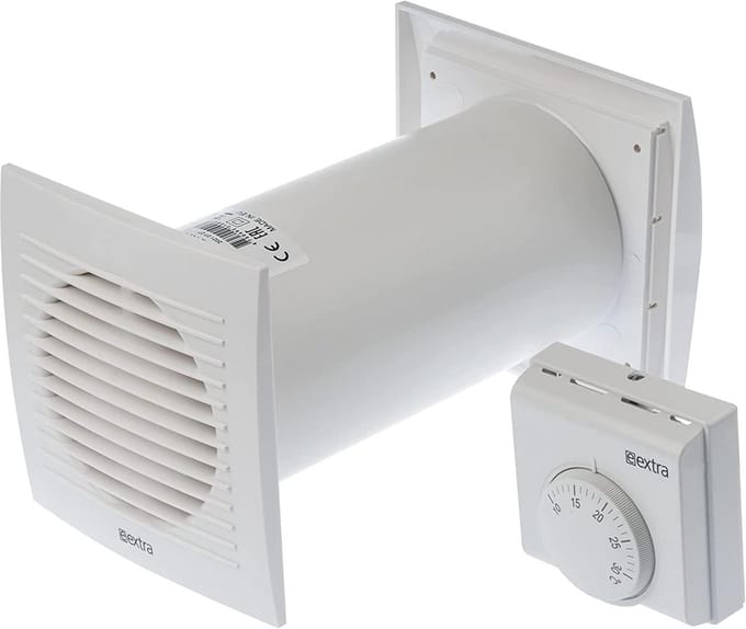 Warmteverdeler met Thermostaat Ø 125 mm - Witte Ventilator voor Efficiënte Warmteoverdracht