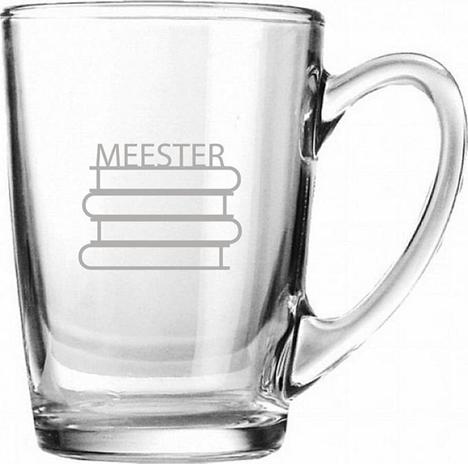 Gegraveerde theeglas 32cl Meester met boeken