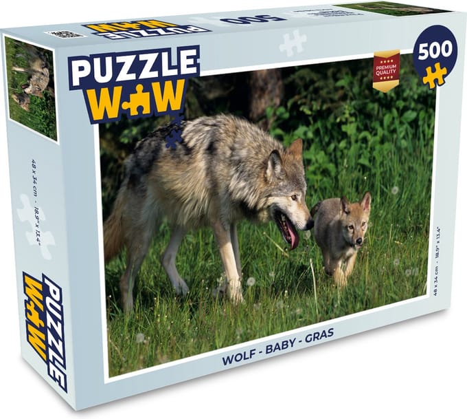 Puzzel Wolf - Baby - Gras - Legpuzzel - Puzzel 500 stukjes