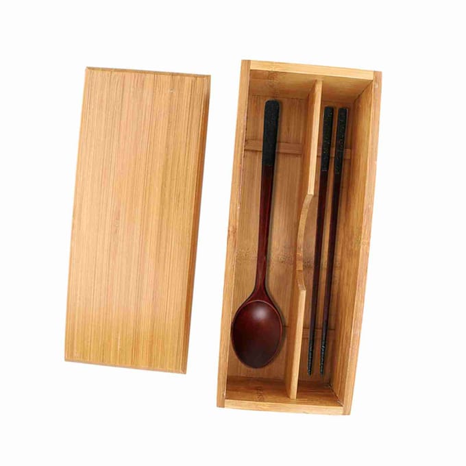 Japanse Eetstokjes Doos Servies Lepel Kooi Bamboe Opbergdoos Container beige