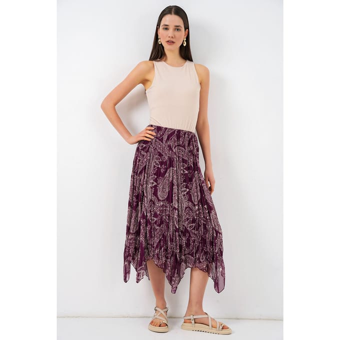 Hoge Taille A-Lijn Midi Rok in Paisleyprint
