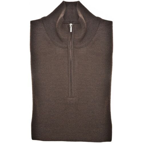 John Miller Trui Merino Half Zip Midden Bruin / male