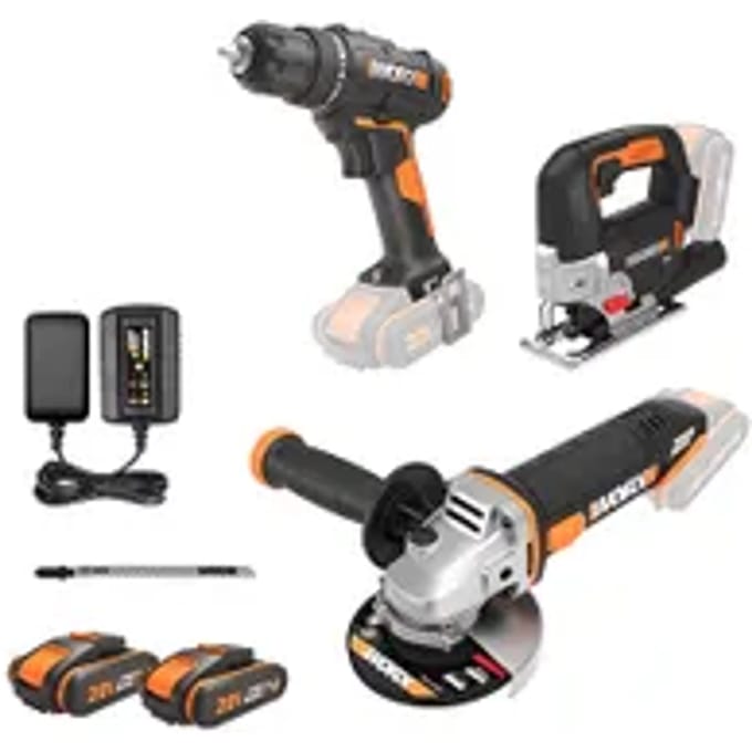 Worx 20v 3-tool Combokit - Haakse Slijper, Decoupeerzaag En Boormachine Set Wx955