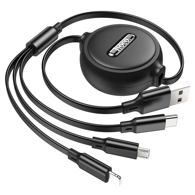 Hoco - 3-in-1 Kabel Lightning/Micro/USB-C - Zwart - 1 meter