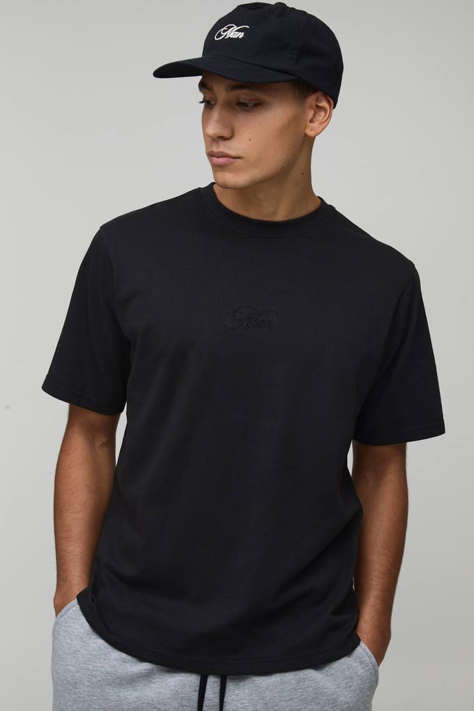 Regular Fit Heren T-shirt Met Geborduurd Script | Black | Size Medium