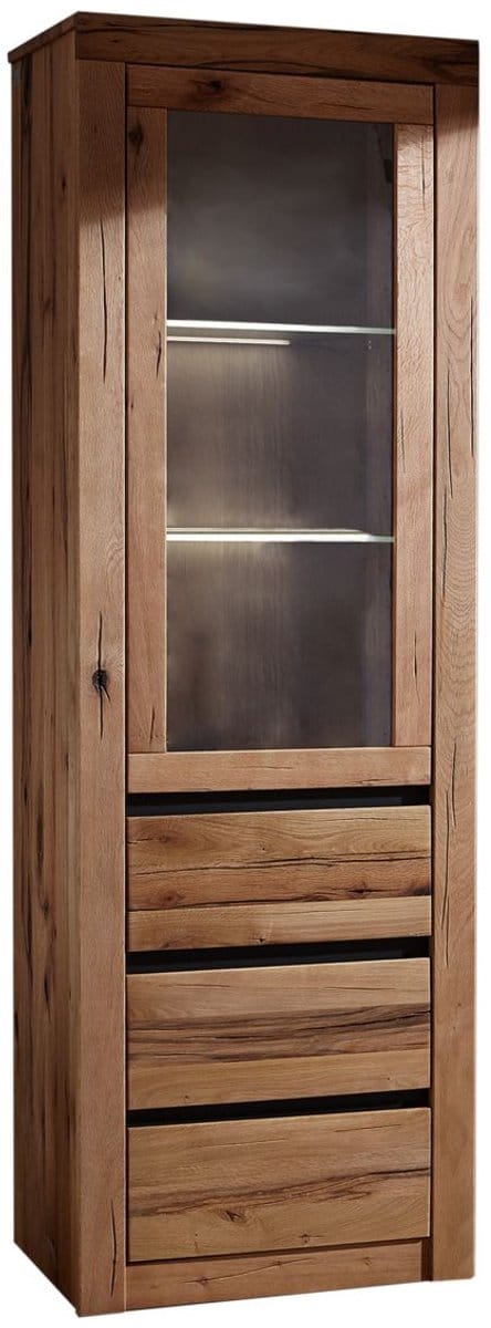 MASSIVMOEBEL24.DE wilde eik / moseik vitrine blank massief hout 62x42x191 cm (BxTxH) geolied gemonteerd MONTREUX volledig massief #121