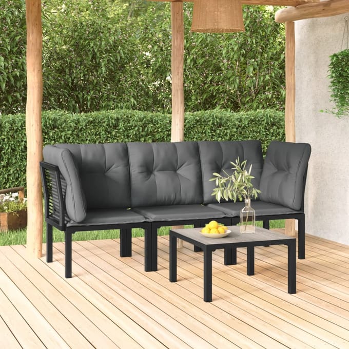 vidaXL - 4-delige - Loungeset - poly - rattan - zwart - en - grijs