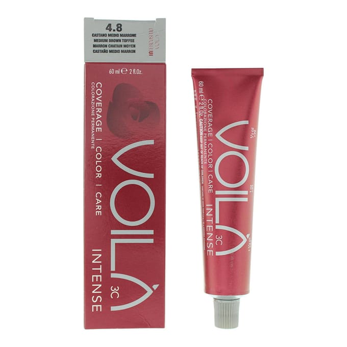 Intercosmo, Voila 3C Intense, Aqua, Permanente Haarkleur, 4.8 Medium Bruin Toffee, 60 ml