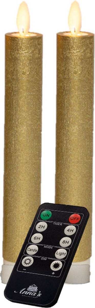 Anna's Collection LED dinerkaarsen - 2x st - goud - 18 cm - met afstandsbediening