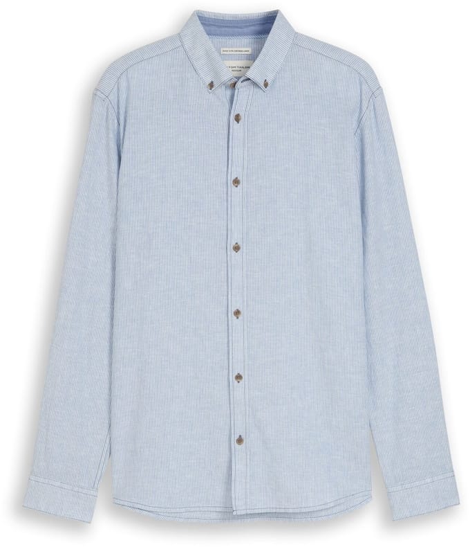 Tom Tailor - Overhemd met normale pasvorm en linnenmix - Maat XXL - bleeched blue white stripe