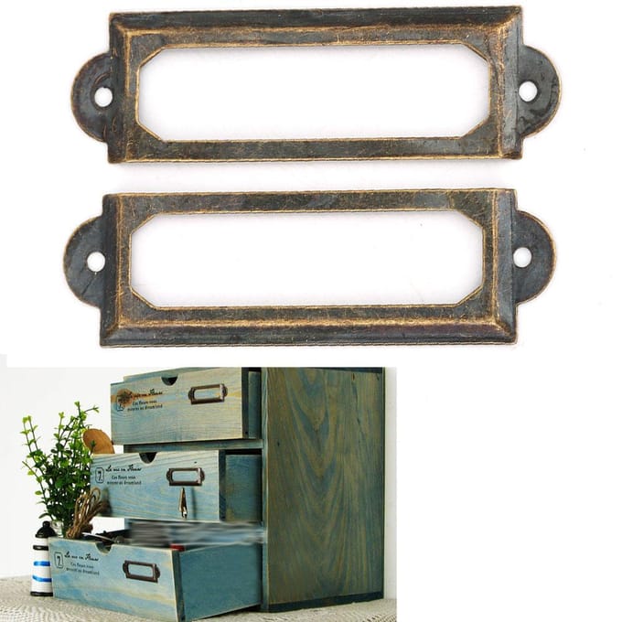 20 Pièces Étiquettes de Tiroir Marque Étudiants Bricolage Rétro Panneaux de Tiroir Étagère Note Accessoire Bronze Vert bronze