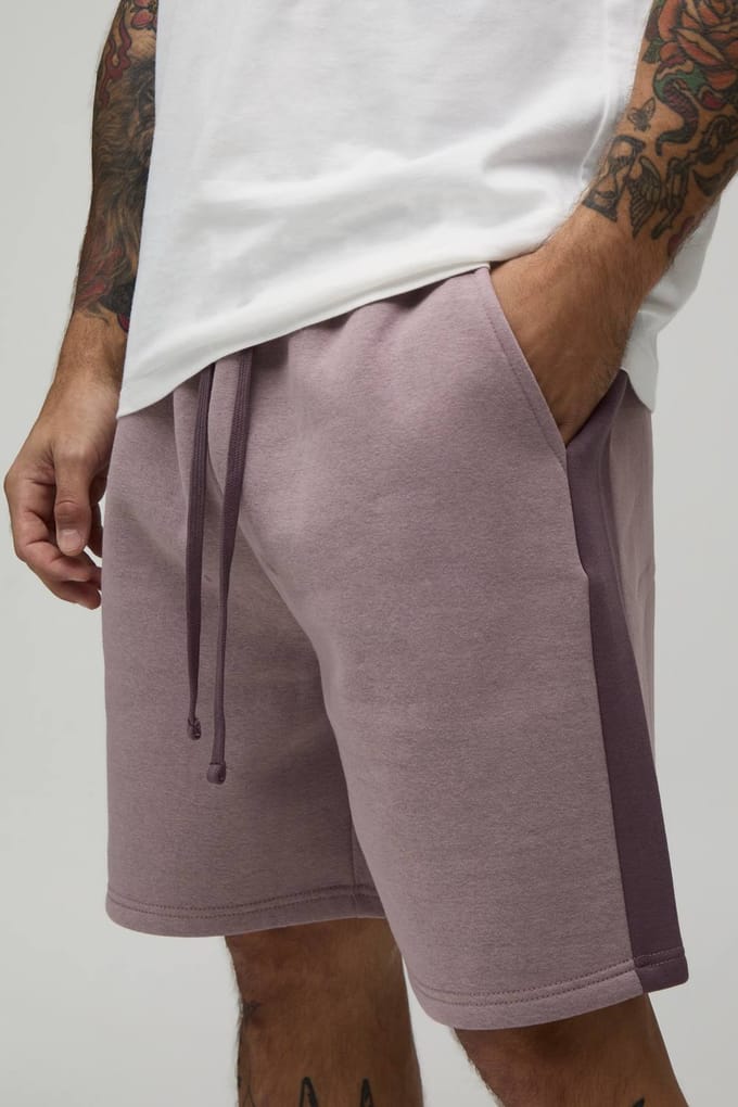Relaxed Fit Panelled Jersey Short | Mauve | Size Small