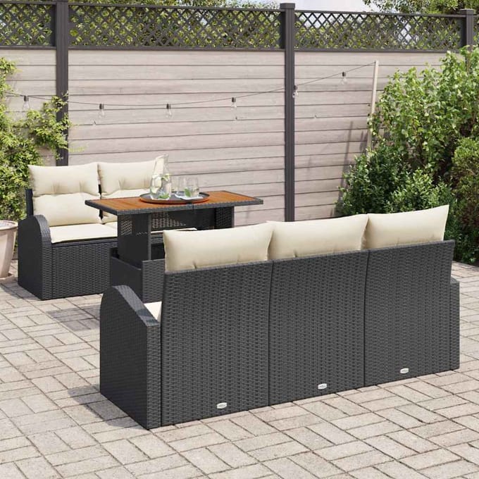 vidaXL - Tuinbank - Set - 6 - st - Zwart - Poly - rattan