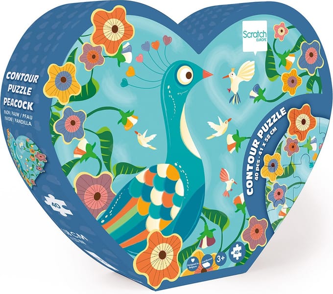 SCRATCH Contour Puzzel - Pauw - 41X58Cm - 40 Stukjes - 3 Jaar