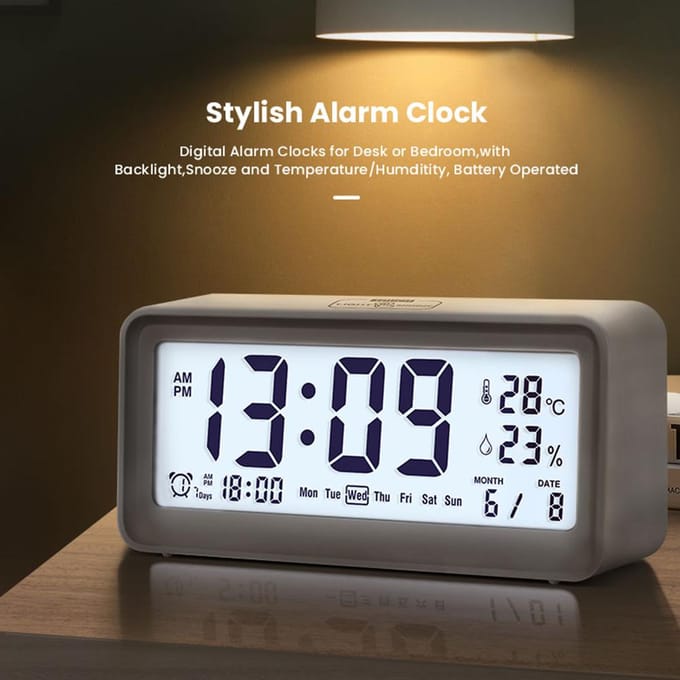 Digitale Wekker Groot LCD-Scherm Week Temperatuur Luchtvochtigheid Datum Weergave Achtergrondverlichting Ontwerp wit