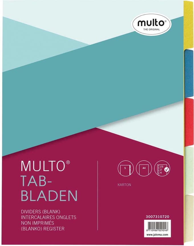 Tabbladen Multo A4 23R karton 5-delig assorti