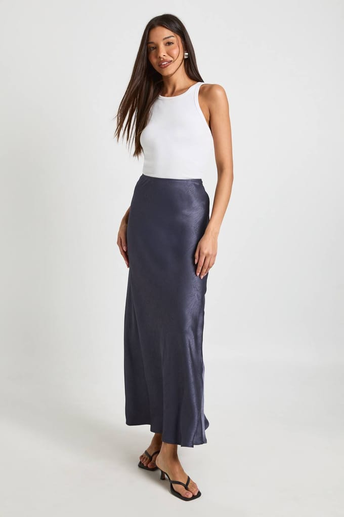 boohoo Dames Satijnen Maxi Rok | Navy | Maat: 10