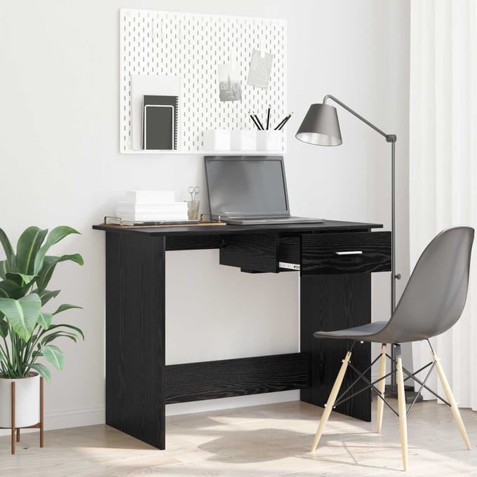 vidaXL - Bureau - Zwart - Eiken - 100 - x - 50 - x - 76 - cm - Bewerkt - hout