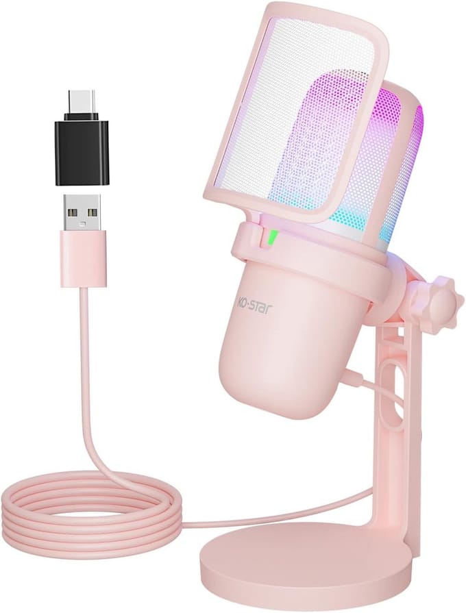 USB Microfoon - Mini Computer Microfoon - Opnemen en Streamen - RGB Verlichting - Compact Formaat - Zwart