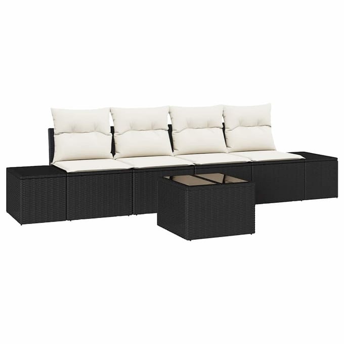 vidaXL Bankstel 5 st Zwart en Crème poly rattan