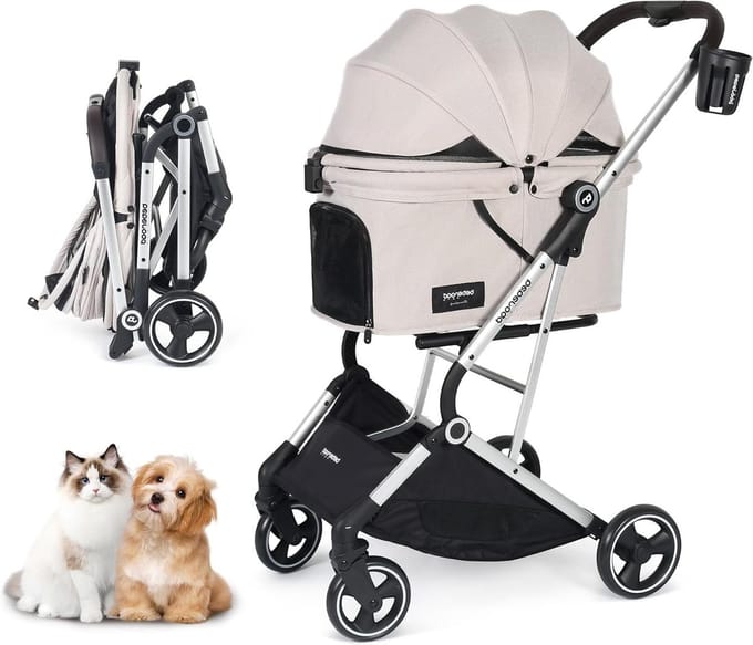 Dierenbuggy - Hondenbuggy Kattenbuggy - Reizen en Uitjes - 3-in-1 Afneembaar Ontwerp - 8.38 Kilogram - Beige
