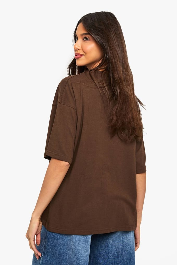 boohoo Dames Gathered Front Twist T-Shirt | Chocolate | Maat: 6