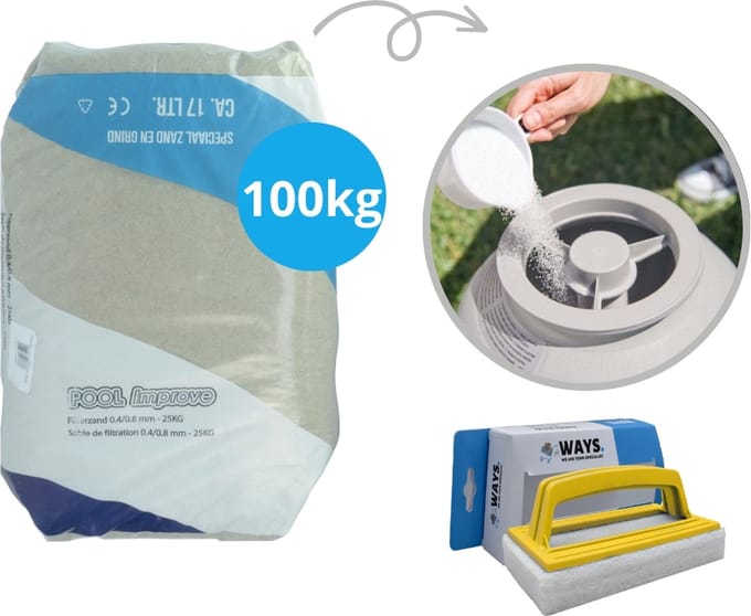 Pool Improve - Filterzand Filterpomp - 100 kilo (4 x 25 kilo) & WAYS Scrubborstel