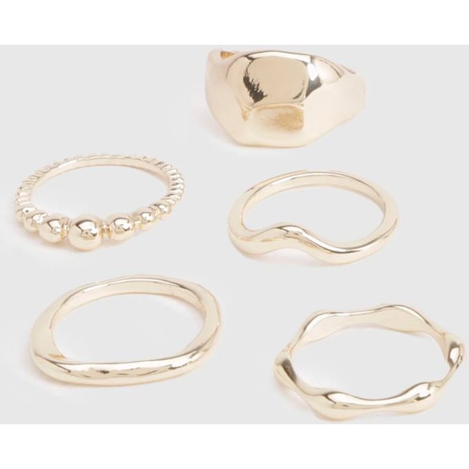 boohoo Dames Gouden abstracte ringen 5-pack | Maat: Small/Medium
