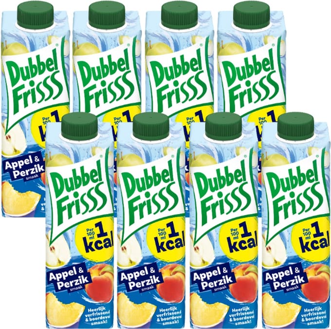 Dubbelfrisss - Frisdrank - Appel-Perzik - 1KCAL - 8 x 0,35l