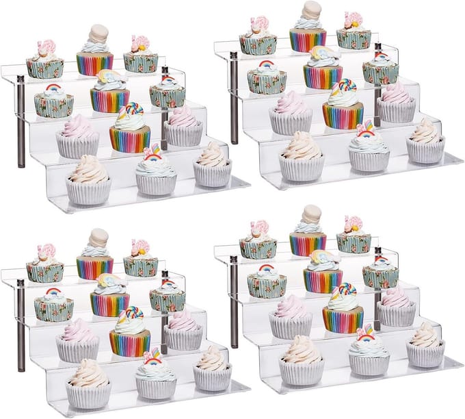 Transparante Acryl Display Stand - 4-Trede Riser Plank voor Poppen, Cupcakes