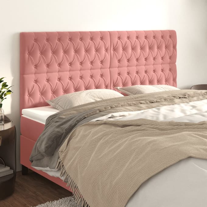 vidaXL - Hoofdbord - roze - 200x7x118/128 - cm - fluweel