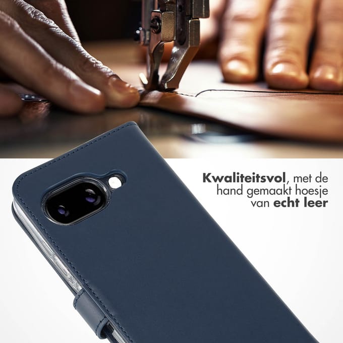 Selencia Hoesje - Geschikt voor Google Pixel 9a - Echt Lederen Bookcase - Blauw