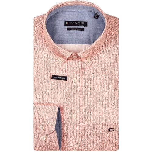 Giordano Overhemd Ivy Satin Stretch Linnen Look Herringbone Rood / male
