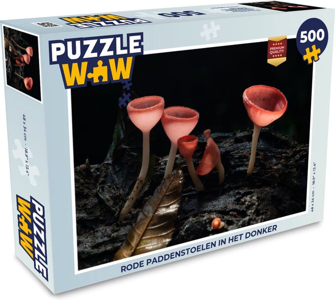 Puzzel Rode paddenstoelen in het donker - Legpuzzel - Puzzel 500 stukjes