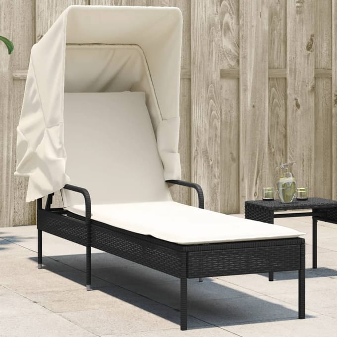 vidaXL - Ligbed - met - luifel - poly - rattan - zwart
