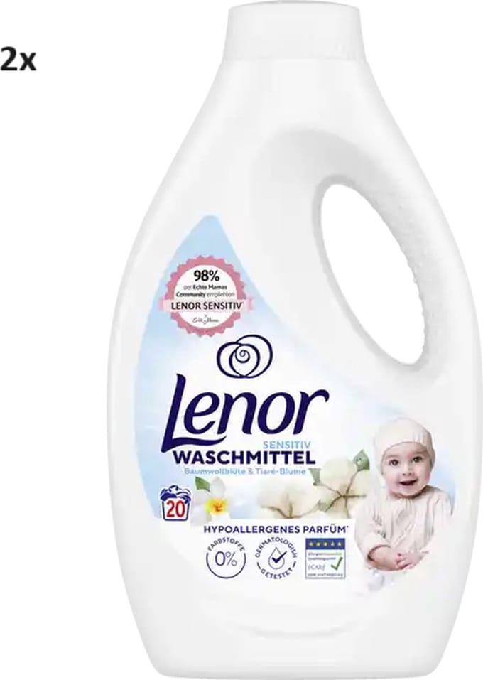 2 x Lenor Vloeibaar Wasmiddel - Sensitive Katoenbloesem - 2 x 20 Wasbeurten