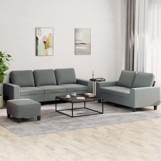vidaXL - 3-delige - Loungeset - stof - donkergrijs