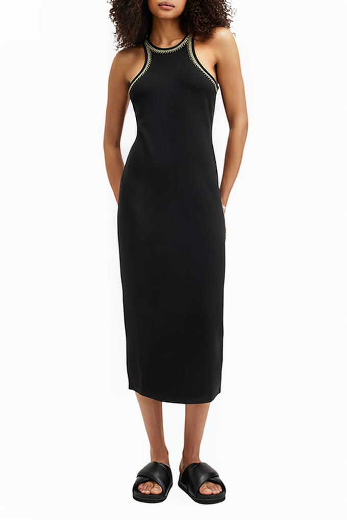 AllSaints Cassidy Emb Dress Black Taglia: 10 | Abiti Midi Outlet | Donna | Nero